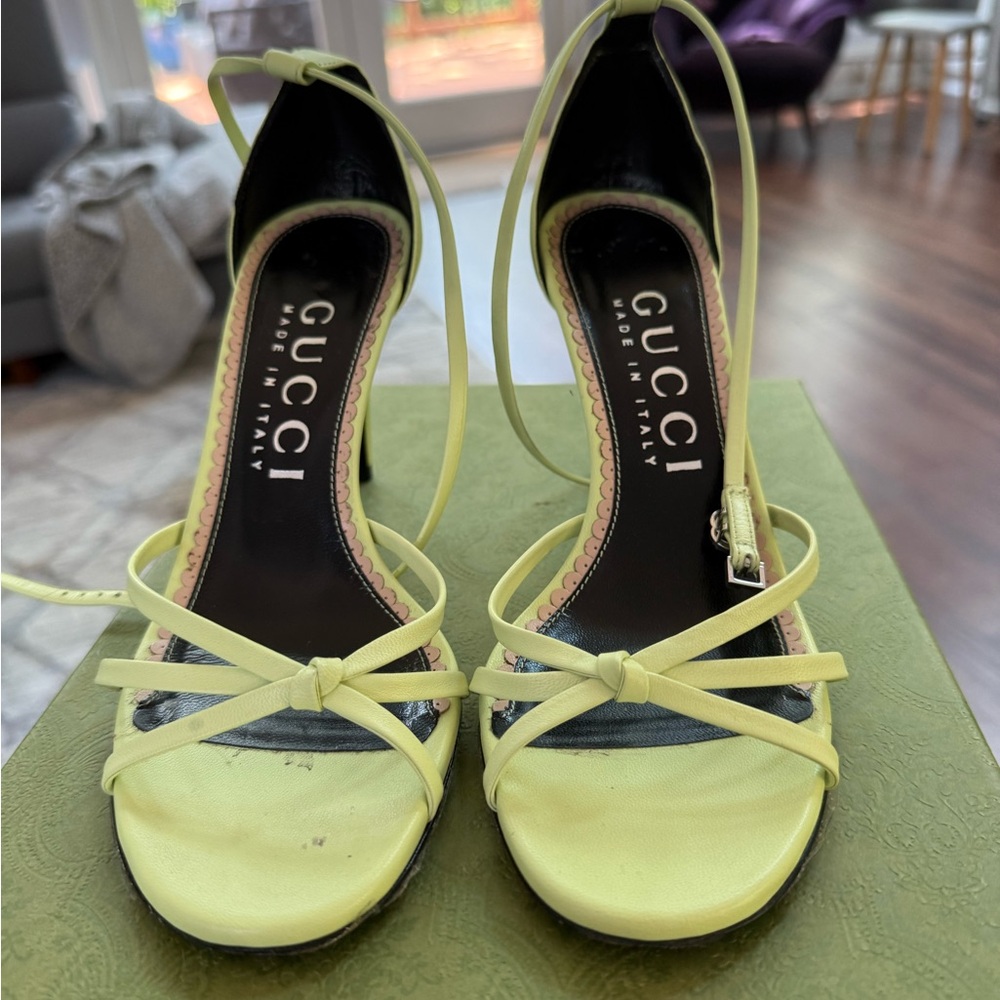 Gucci Pistachio Strappy Heels with Medium Heel
